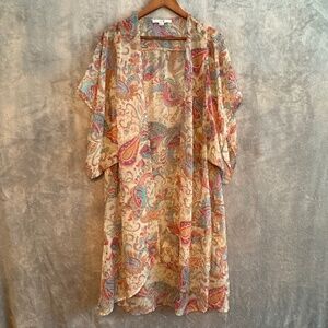 Boho Sheer Flowy Kimono Cover-Up Duster Pink Paisley Forever 21 Size Small Swim